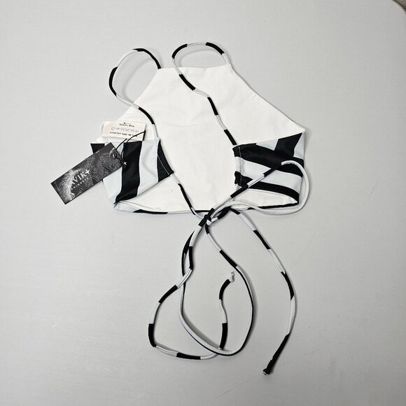 Tavik Size XS Black And White Stripe Cabana Ryan Sport Bikini Top Swim High Neck - Picture 4 of 6